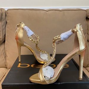 BNIB bebe shireen heeled sandal gold sz 8